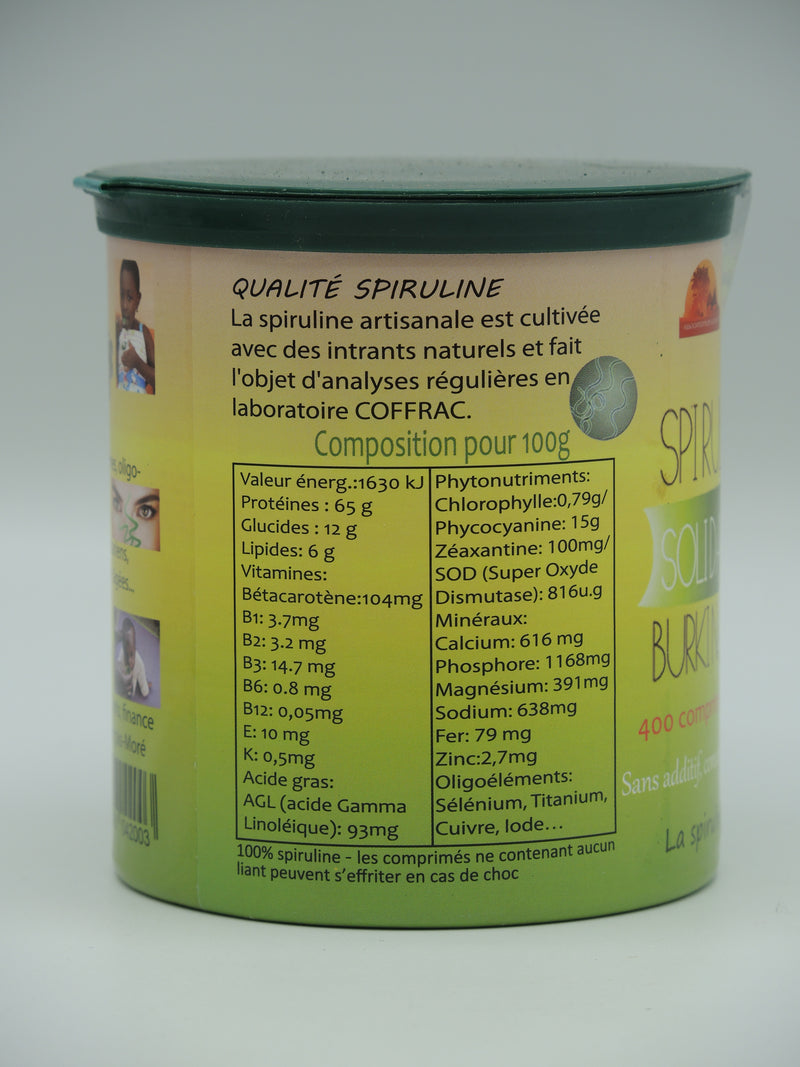 Spiruline solidaire du Burkina Faso, 400 comprimés de 500mg, Essen'ciel