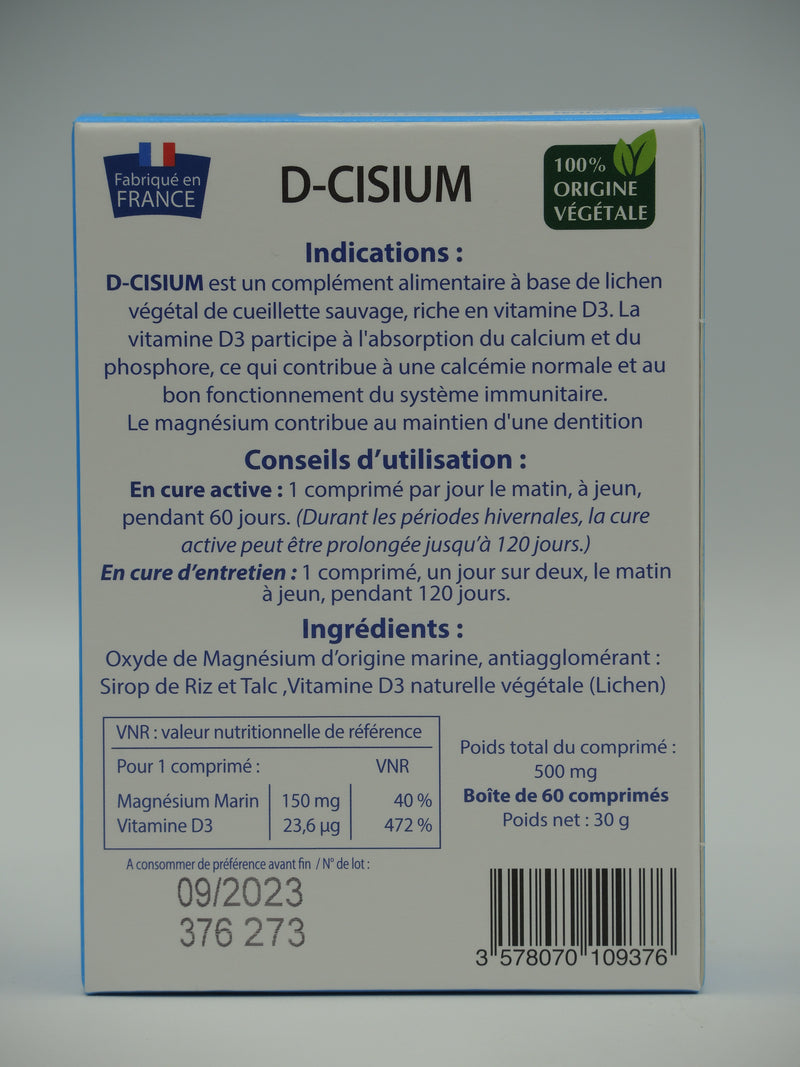 D-CISIUM, Vitamine D3 végétale, 60 comprimés, Biothalassol
