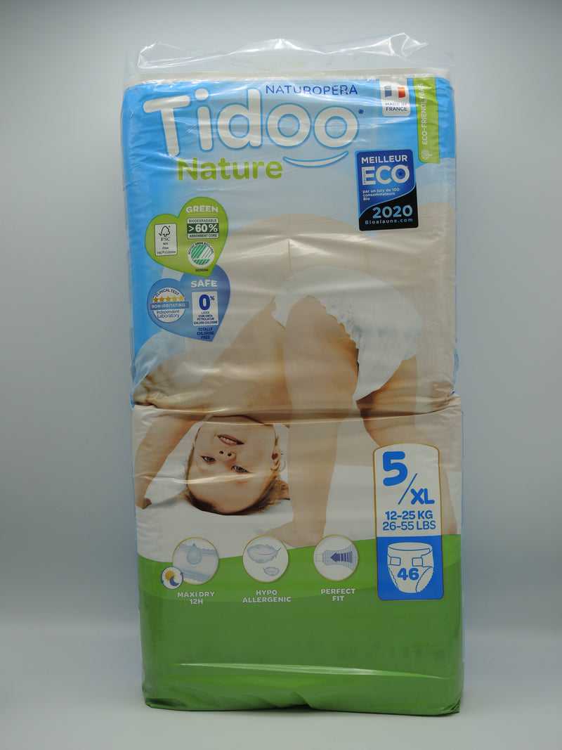 Couches écologiques, taille 5/XL, 12-25kg, Format éco 46 couches, Tidoo