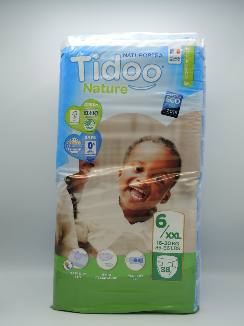 Couches écologiques, taille6/XXL, 16-30kg, Format éco 38 couches, Tidoo