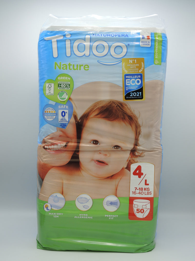 Couches écologiques, taille 4/L, 7-18kg, Format éco 50 couches, Tidoo