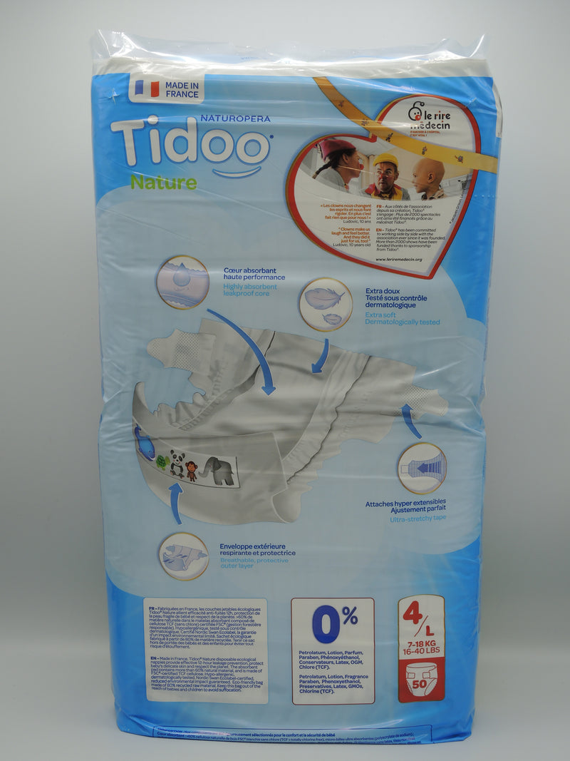 Couches écologiques, taille 4/L, 7-18kg, Format éco 50 couches, Tidoo