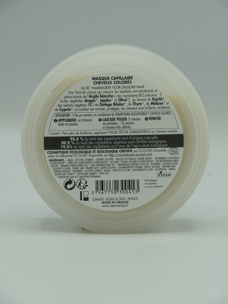 Masque capillaire, cheveux colorés, 125ml, Dermaclay