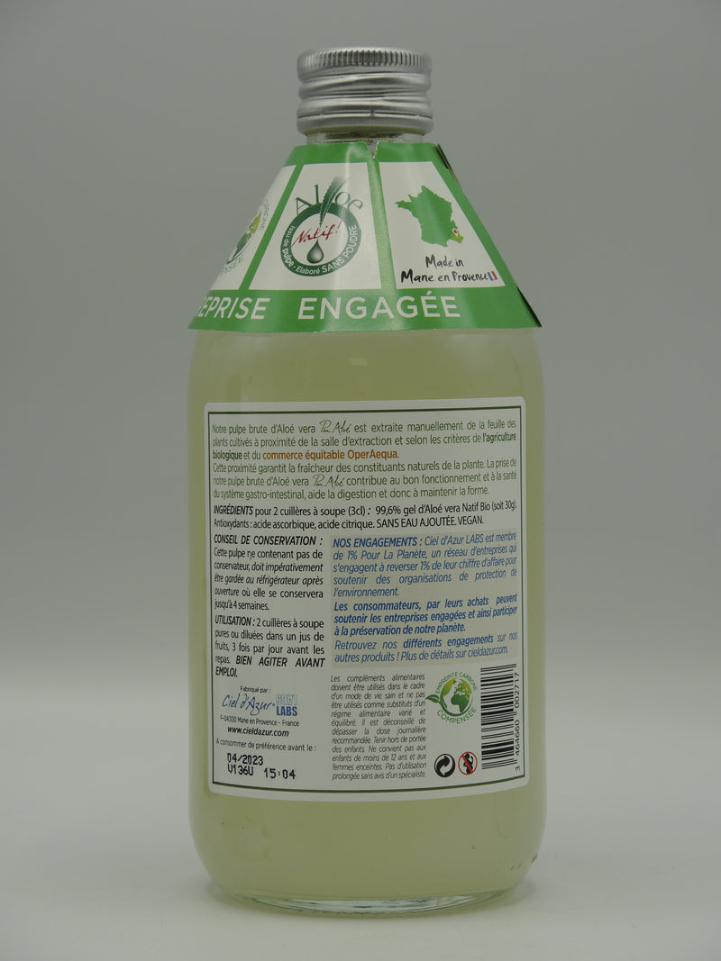 Pulpe brute d'Aloe Vera à boire, 500ml, Pur Aloé