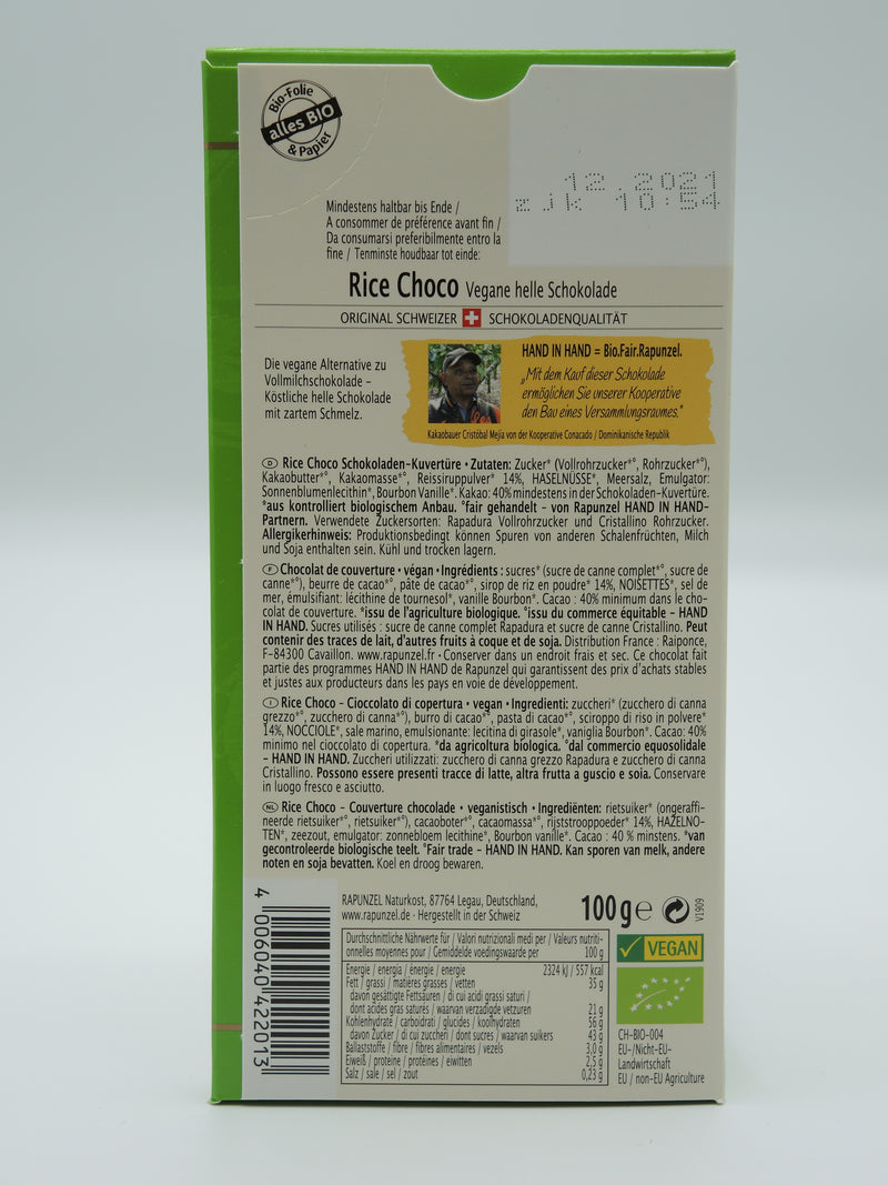 Chocolat végan rice choco 100g-Rapunzel