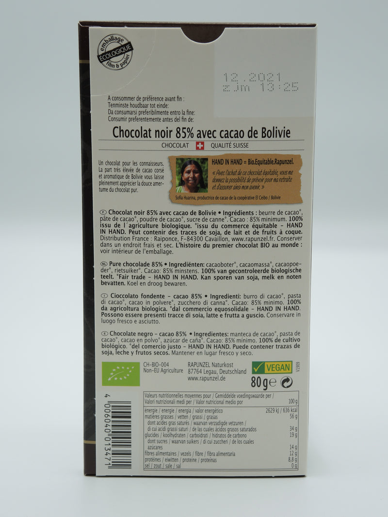 Chocolat noir 85%  80g - Rapunzel