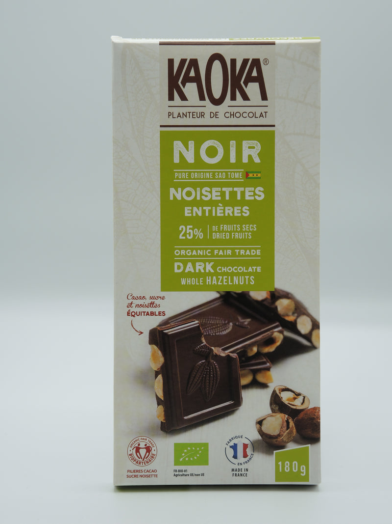 Chocolat noir et noisettes entières 180g - Kaoka