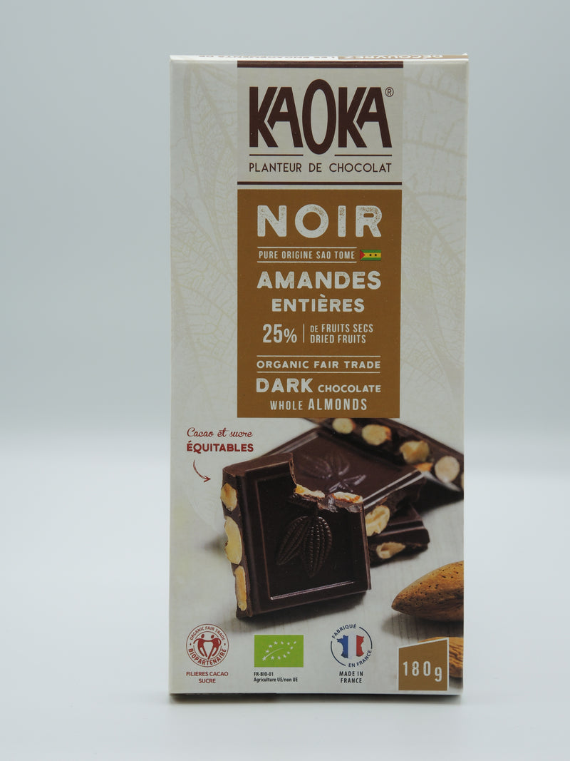 Chocolat noir et amandes entières 180g - Kaoka
