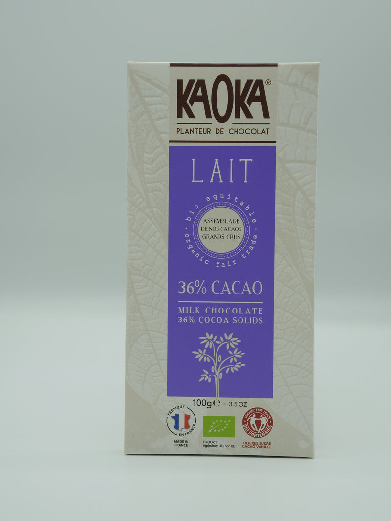 Chocolat au lait 36% cacao 100g - Kaoka