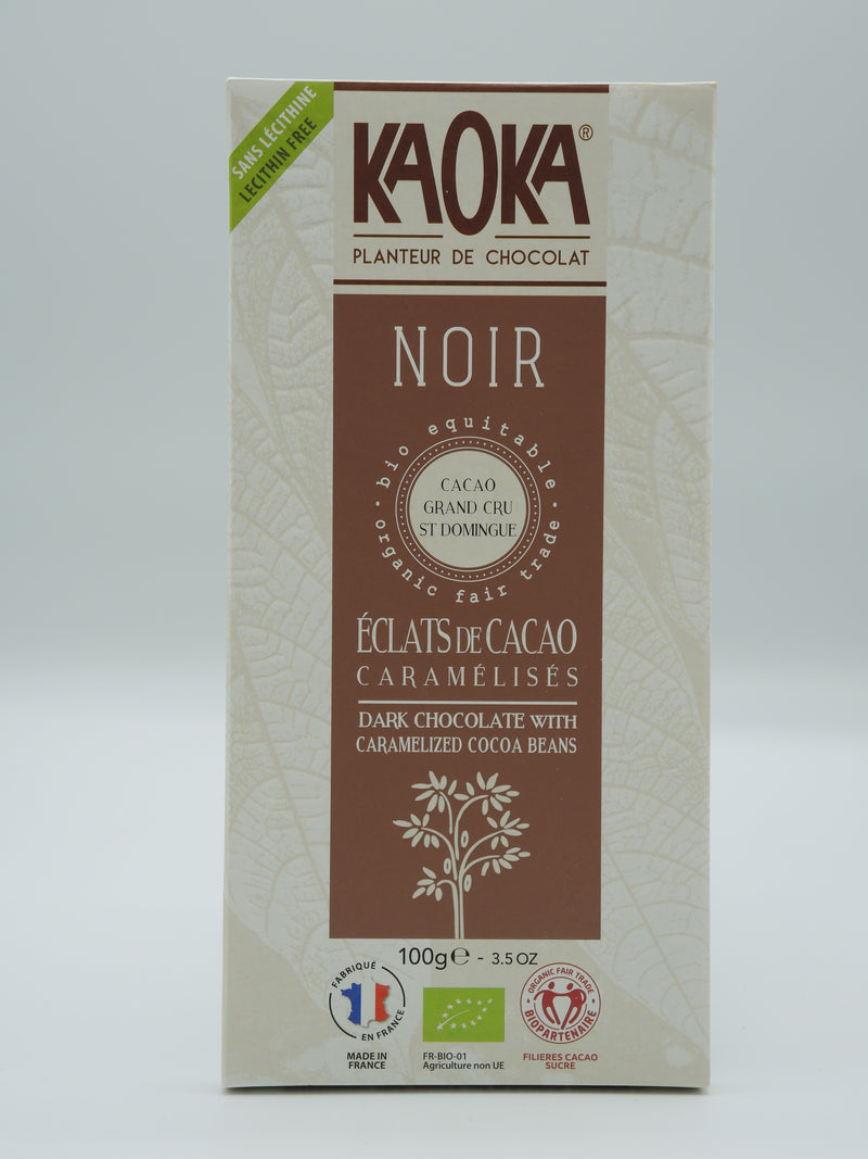 Chocolat noir éclats de cacao caramélisés 100g - Kaoka