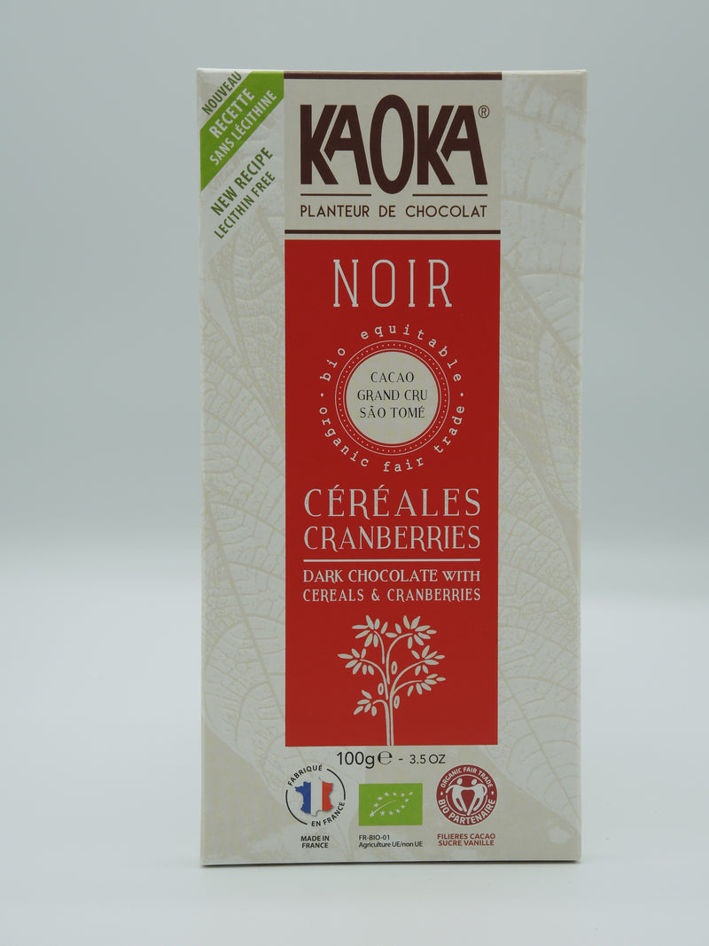 Chocolat noir céréales et cranberries 100g - Kaoka