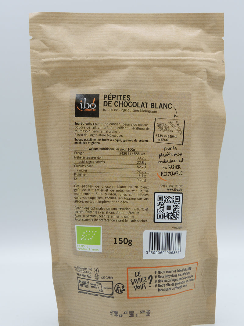 Pépites de chocolat blanc, 150g, Ibo