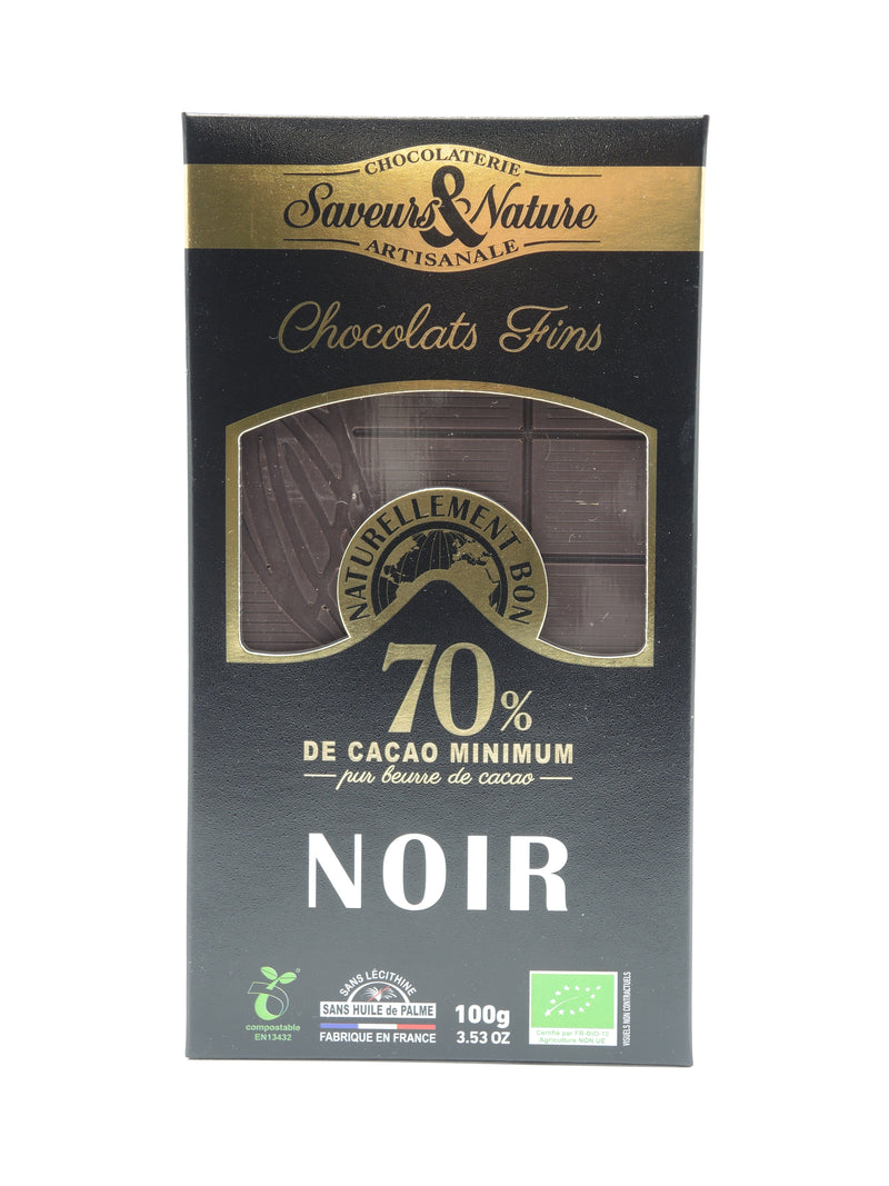 Tablette de chocolat noir 70% de cacao, 100g - Saveurs et Nature