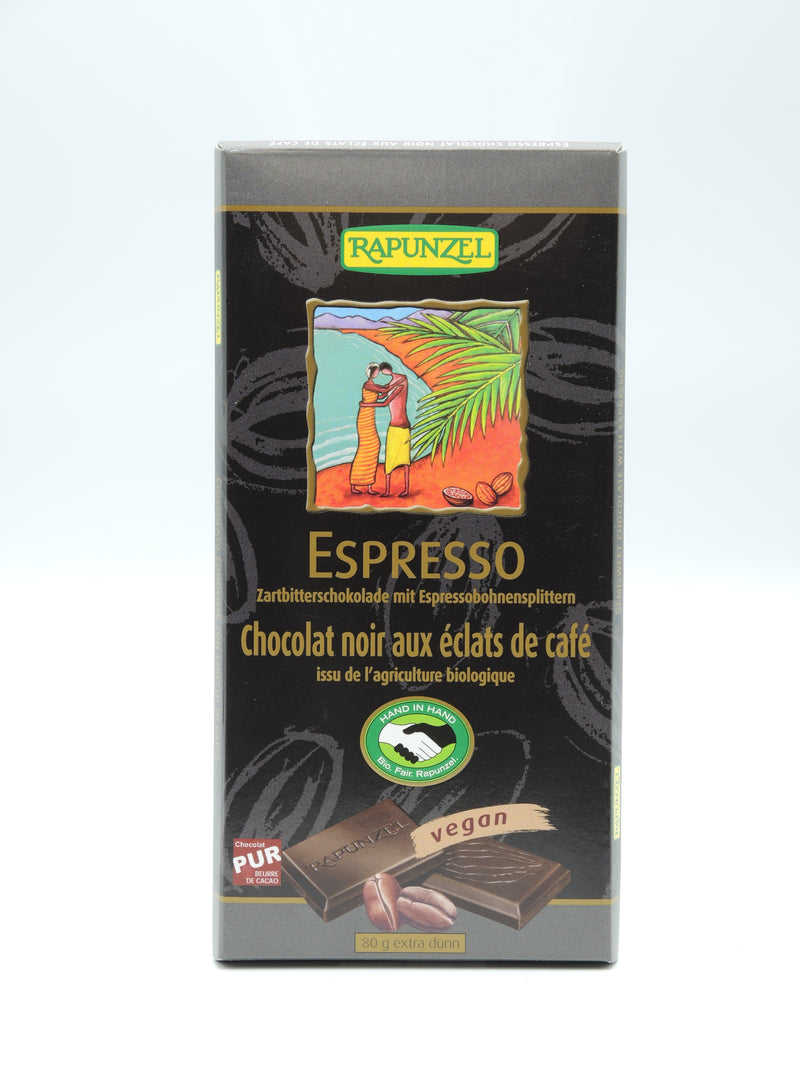 Chocolat noir aux éclats de café, 80g, Rapunzel