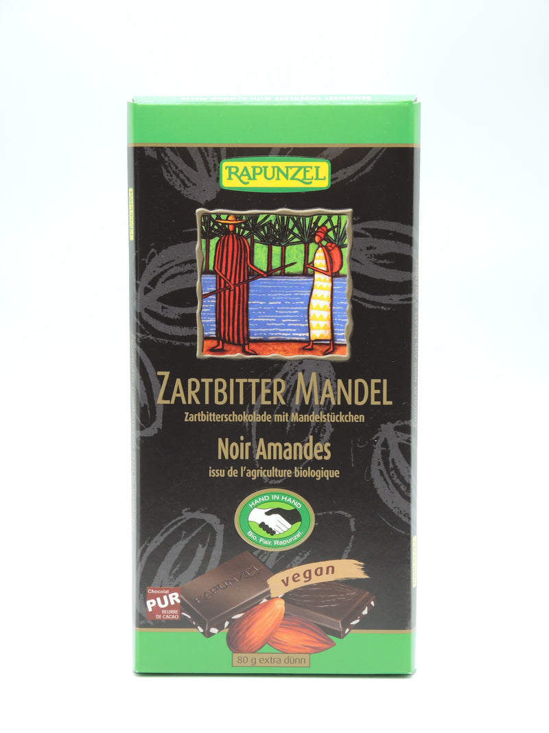 Chocolat noir amandes, 80g, Rapunzel