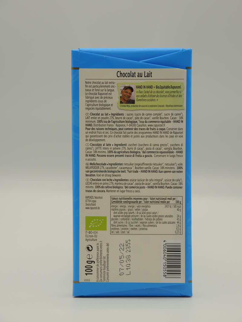 Chocolat au lait, 100g, Rapunzel