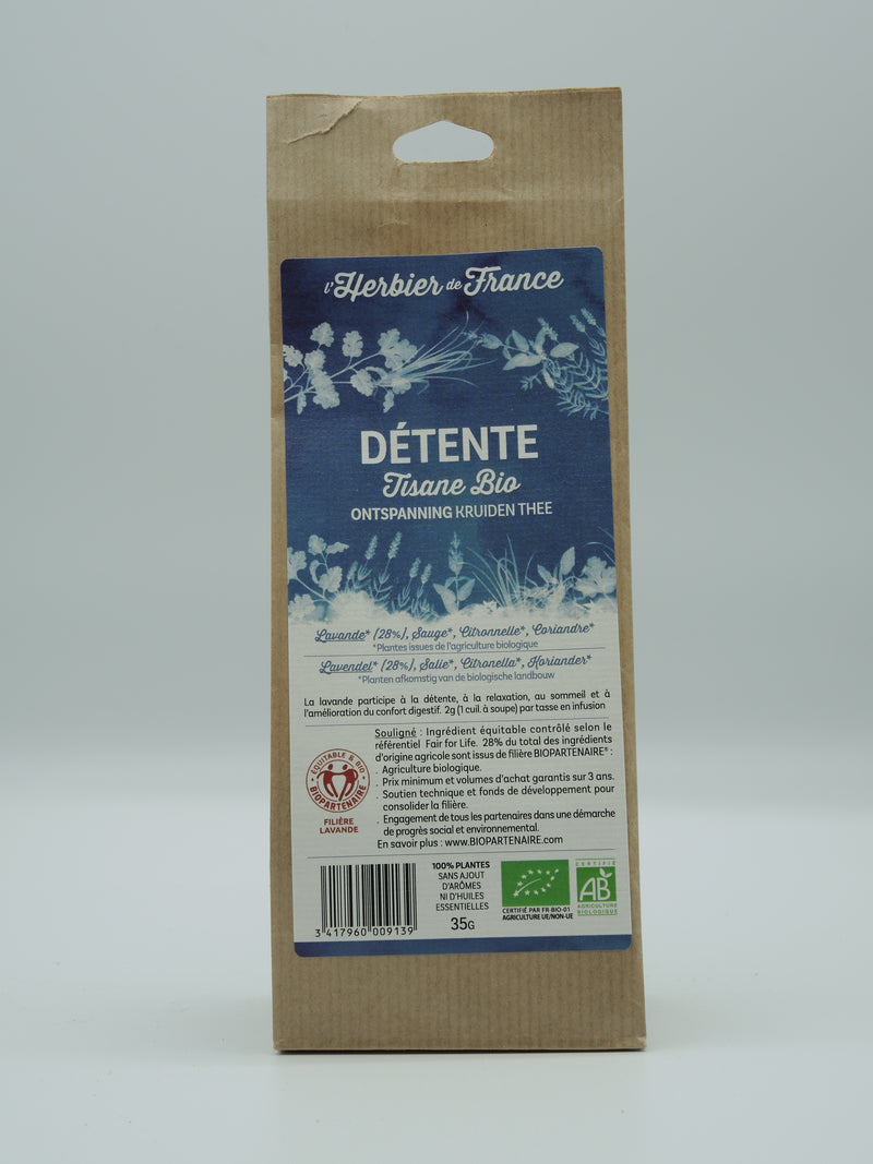 Détente, tisane bio, 35g, l'Herbier de France