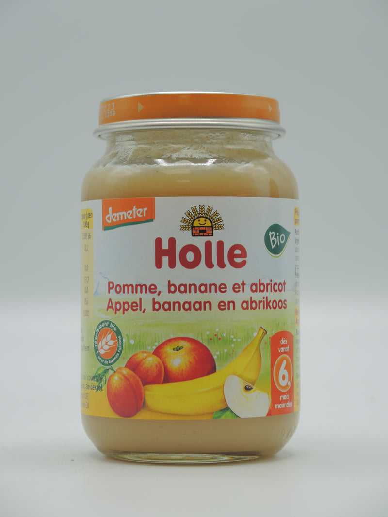 Pomme, banane et abricot, 190g, Holle