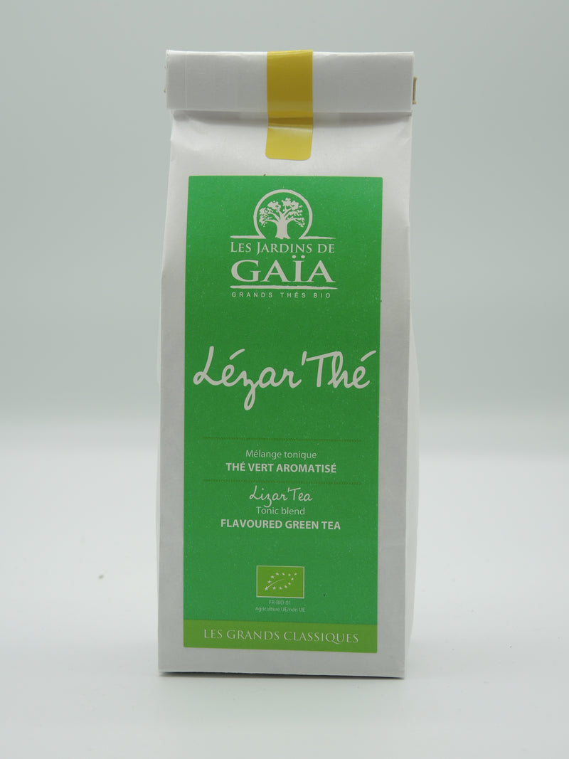 Thé vert bio Lézar'thé mélange tonique / Thé vert - Maté , 100g, Jardins de Gaïa