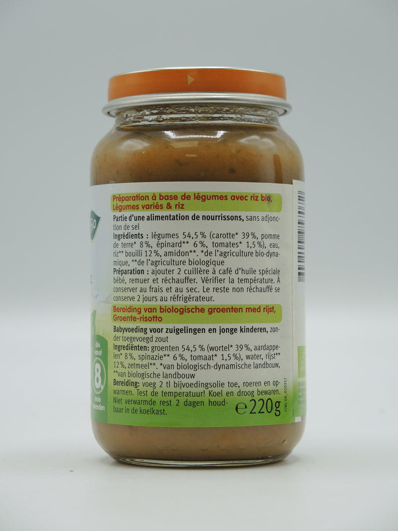Légumes variés et riz, 220g, Holle