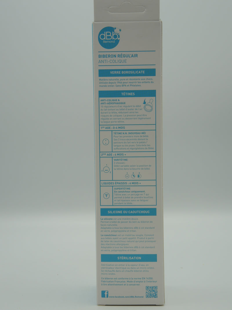 Biberon régul'air anti-coliques, 240ml, 0 à 4 mois, Rose, dBb