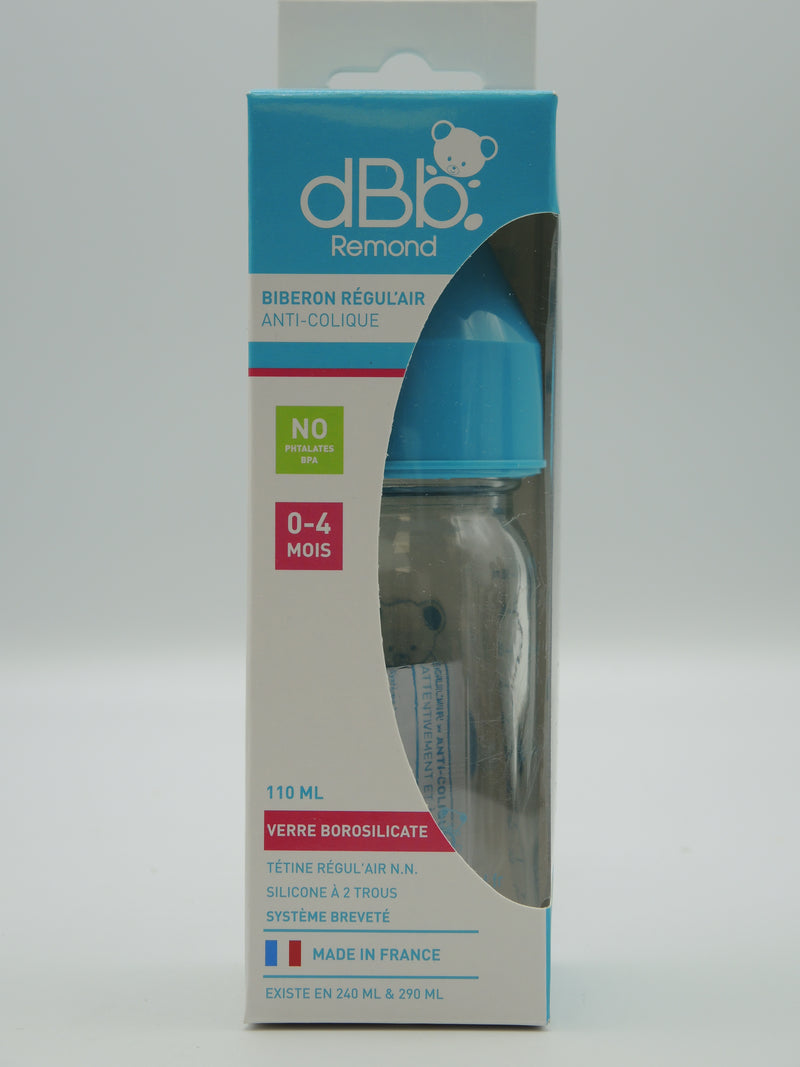 Biberon régul'air anti-coliques, 110ml, 0 à 4 mois, Bleu, dBb