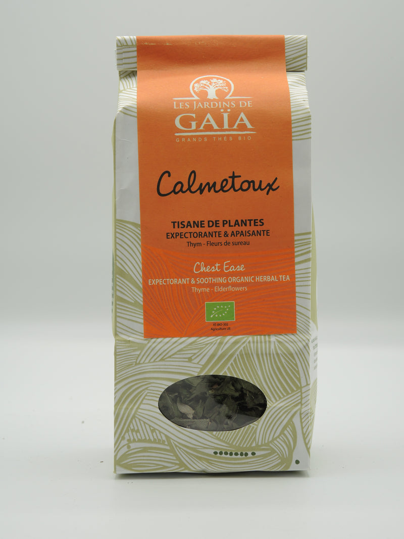 Tisane de plantes bio Calmetoux, Expectorante, apaisante/ Thym - Fleurs de sureau 50g, Jardins de Gaïa