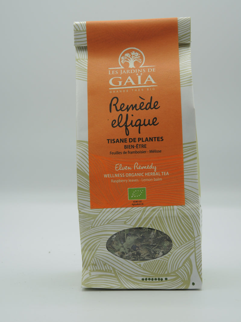 Tisane de plantes bio Remède elfique Bien-être / Feuilles de framboisier - Mélisse, 50g, Jardins de Gaïa