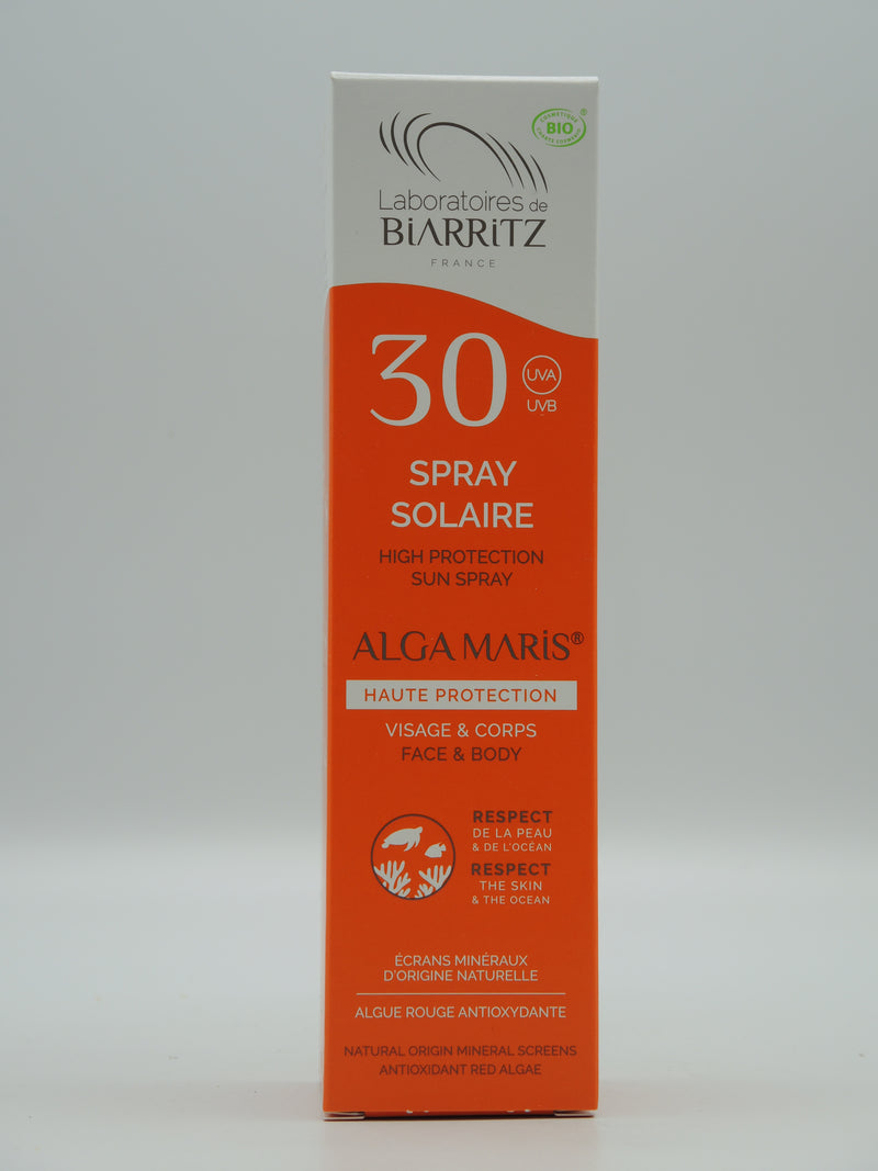 SPRAY SOLAIRE SPF30 CERTIFIÉ BIO, 100ml, Laboratoires de Biarritz