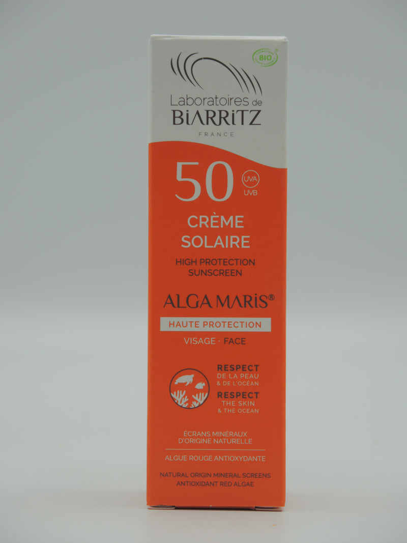 CRÈME SOLAIRE VISAGE SPF50 CERTIFIÉE BIO, 50ml, Laboratoires de Biarritz