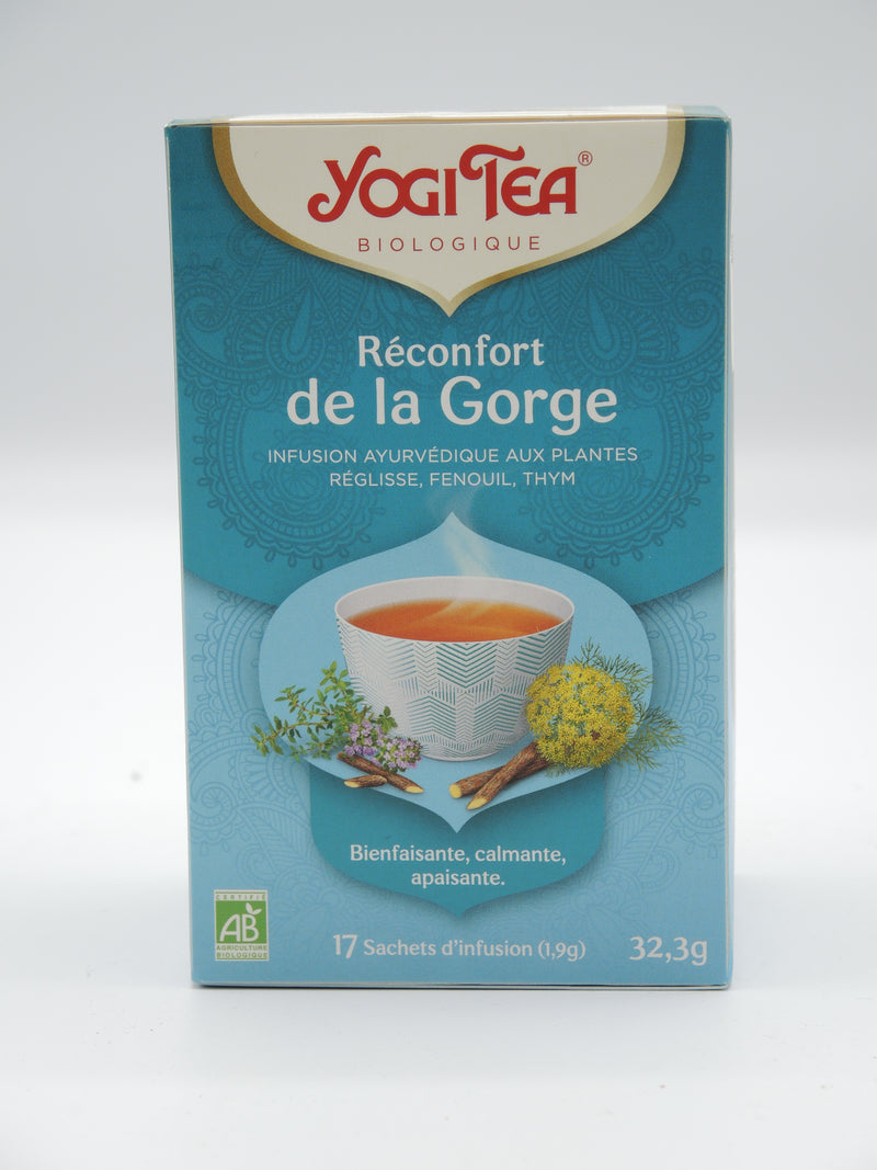 Infusion ayurvédique, Réconfort de la gorge, réglisse, fenouil, thym, Yogi Tea, infusettes