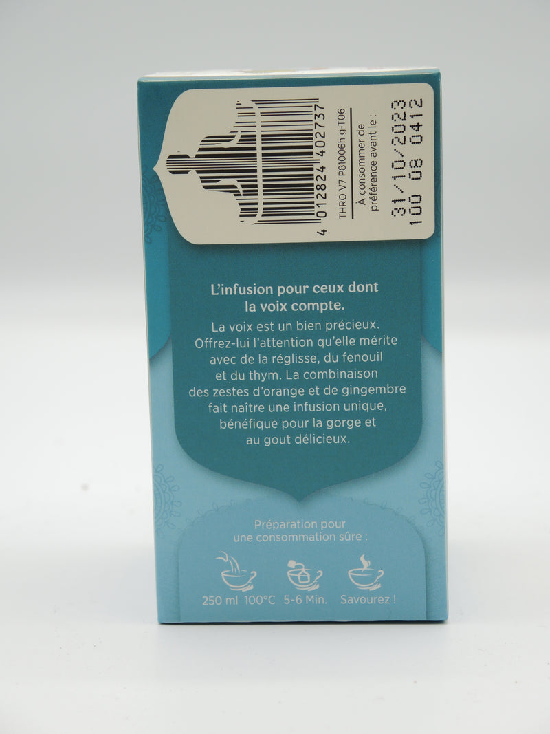 Infusion ayurvédique, Réconfort de la gorge, réglisse, fenouil, thym, Yogi Tea, infusettes
