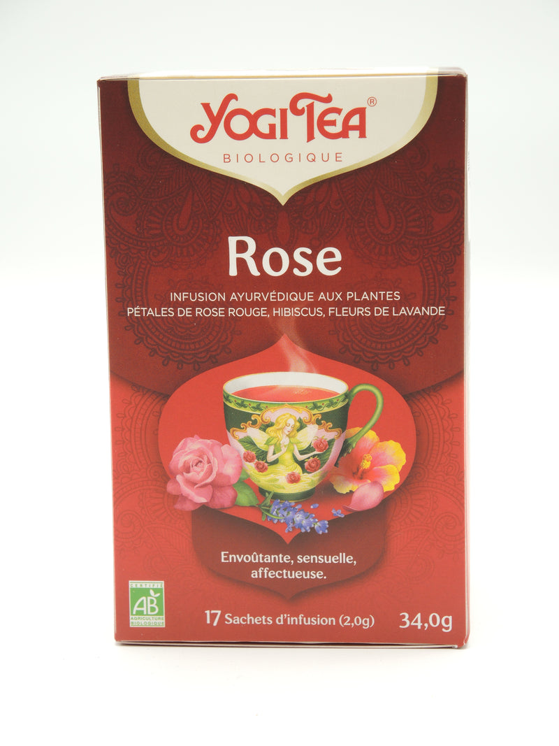 Infusion ayurvédique, Rose, pétales de rose rouge, hibiscus, lavande, Yogi Tea, infusettes