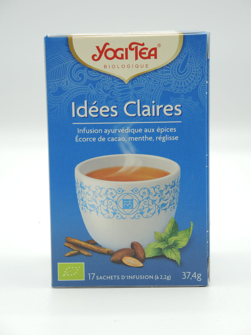 Infusion ayurvédique, Idées claires, cacao, menthe, réglisse, Yogi Tea, infusettes