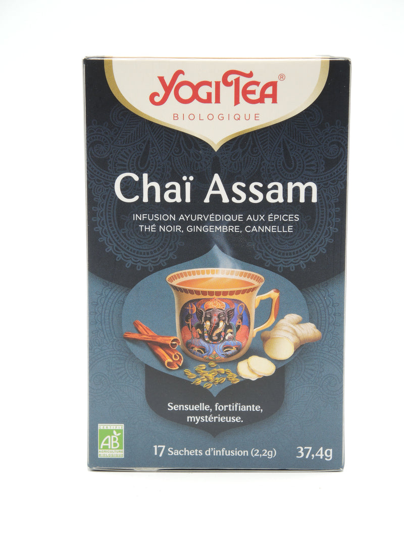 Infusion ayurvédique aux épices Chaï Assam, thé noir, cannelle, gingembre, Yogi Tea, infusettes