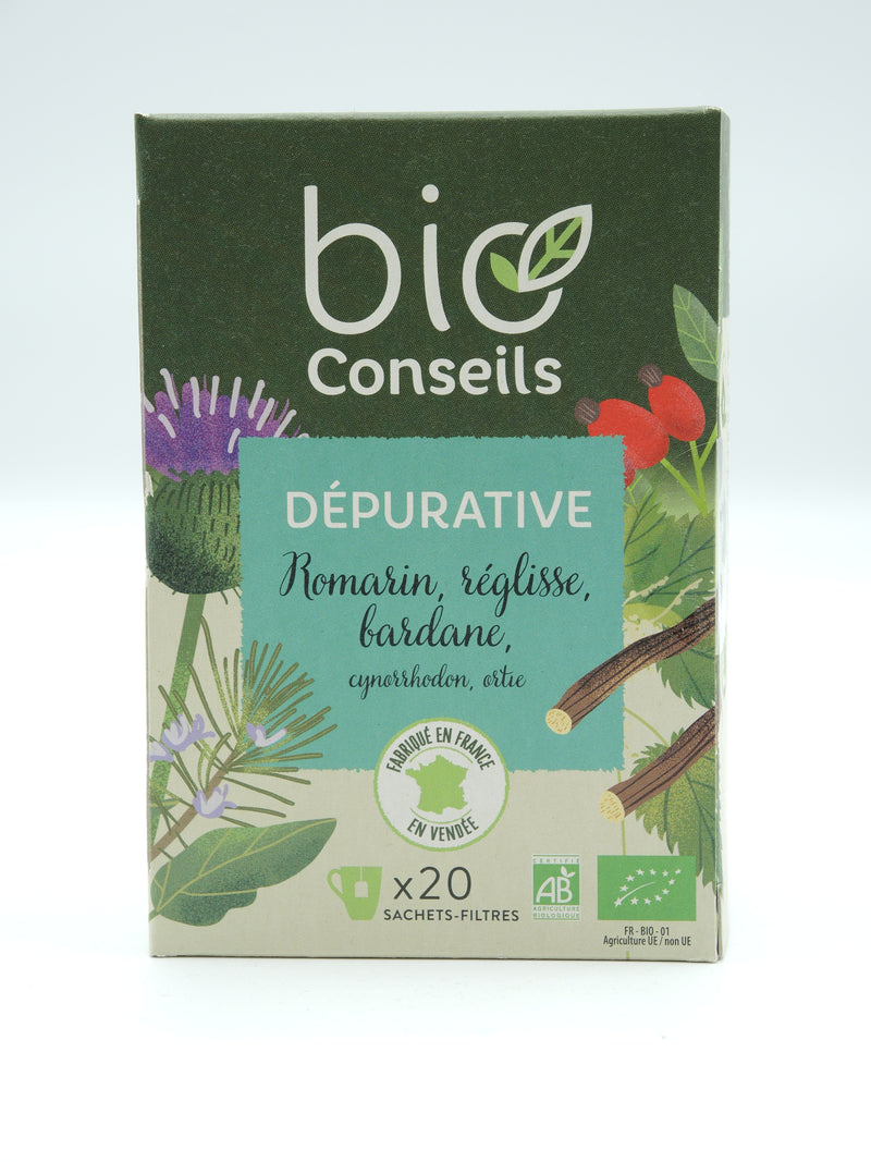 Infusion Dépurative Romarin, réglisse, bardane, cynorrhodon, ortie, Bio Conseils