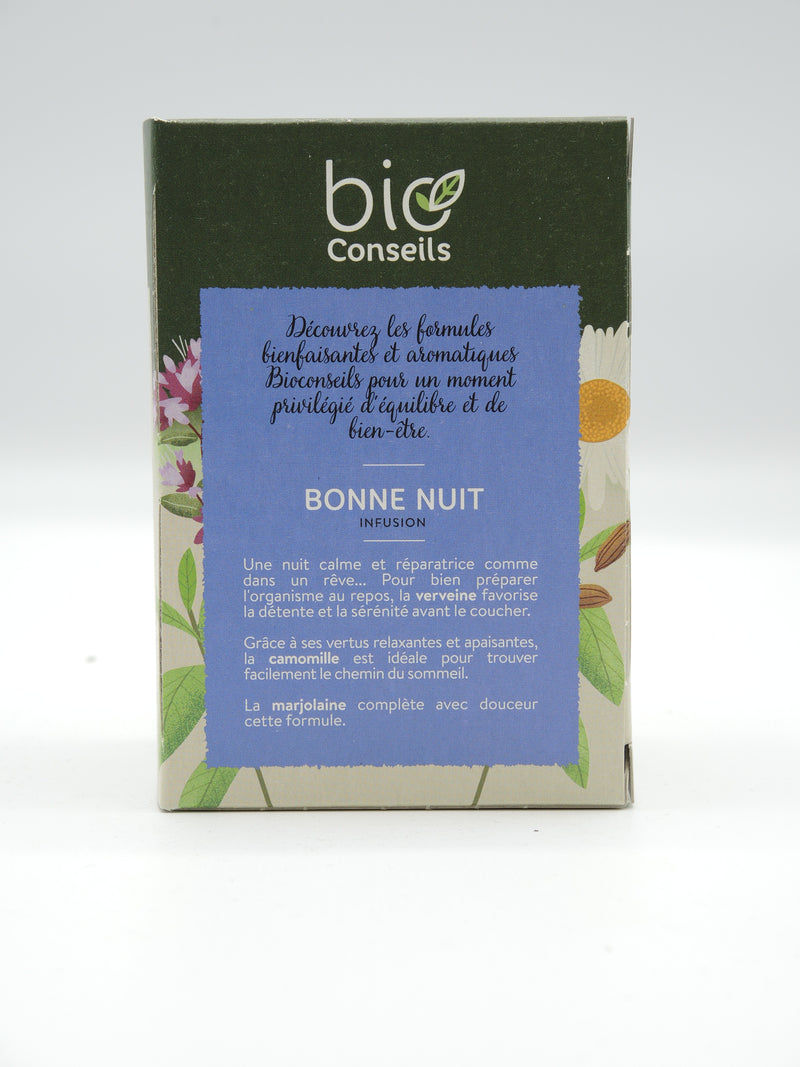 Infusion Bonne nuit Verveine, camomille, anis vert, marjolaine, Bio Conseils