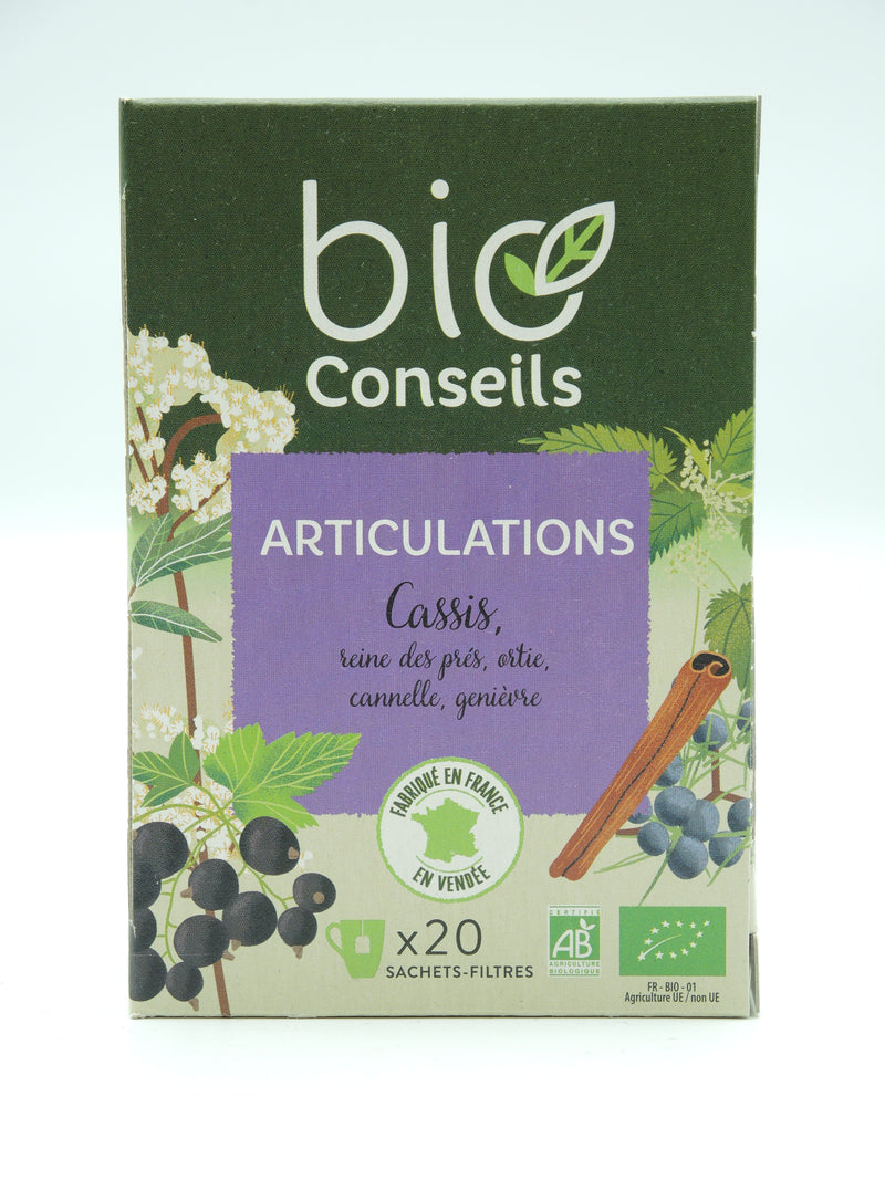 Infusion Articulations Cassis, reine des prés, ortie, cannelle, genièvre, Bio Conseils