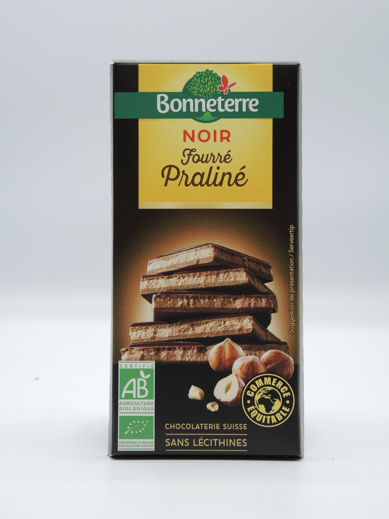 Chocolat NOIR FOURRÉ PRALINÉ 100g, Bonneterre