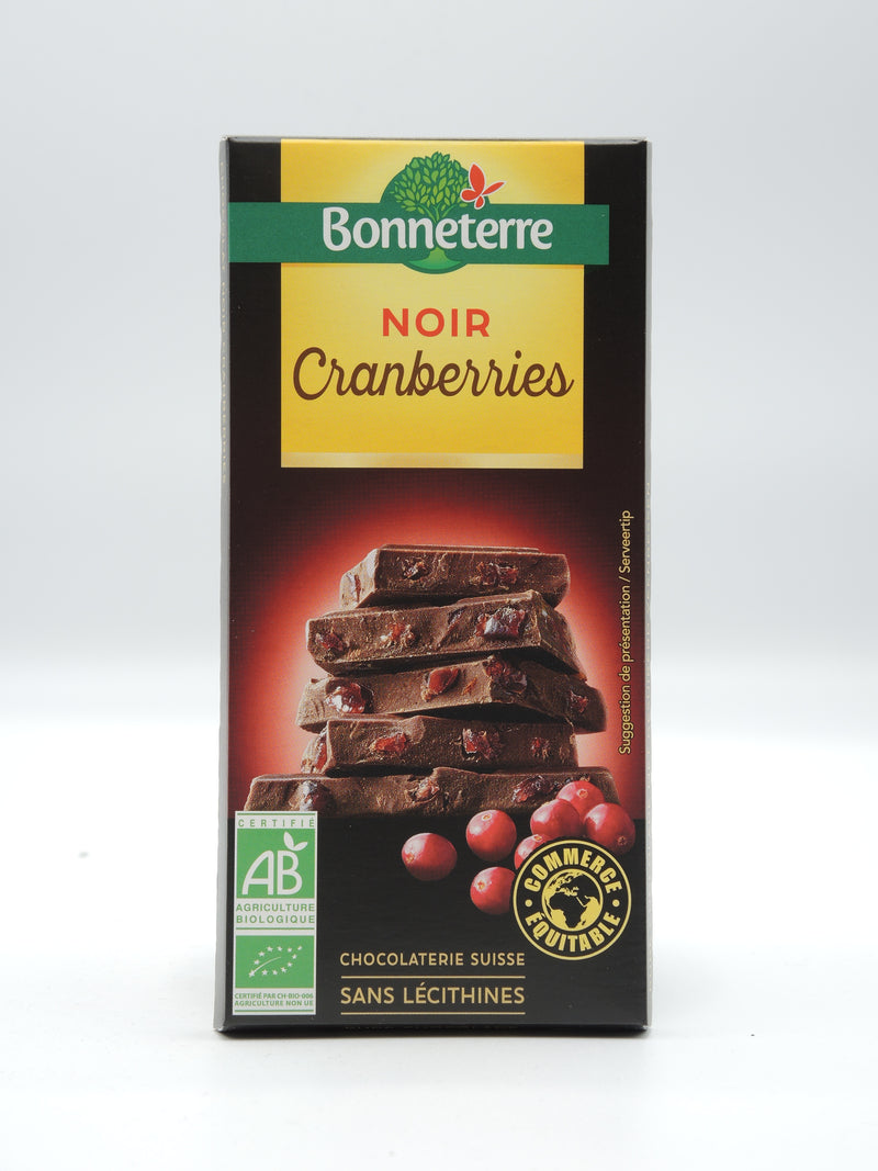 Chocolat NOIR CRANBERRIES 100g, Bonneterre