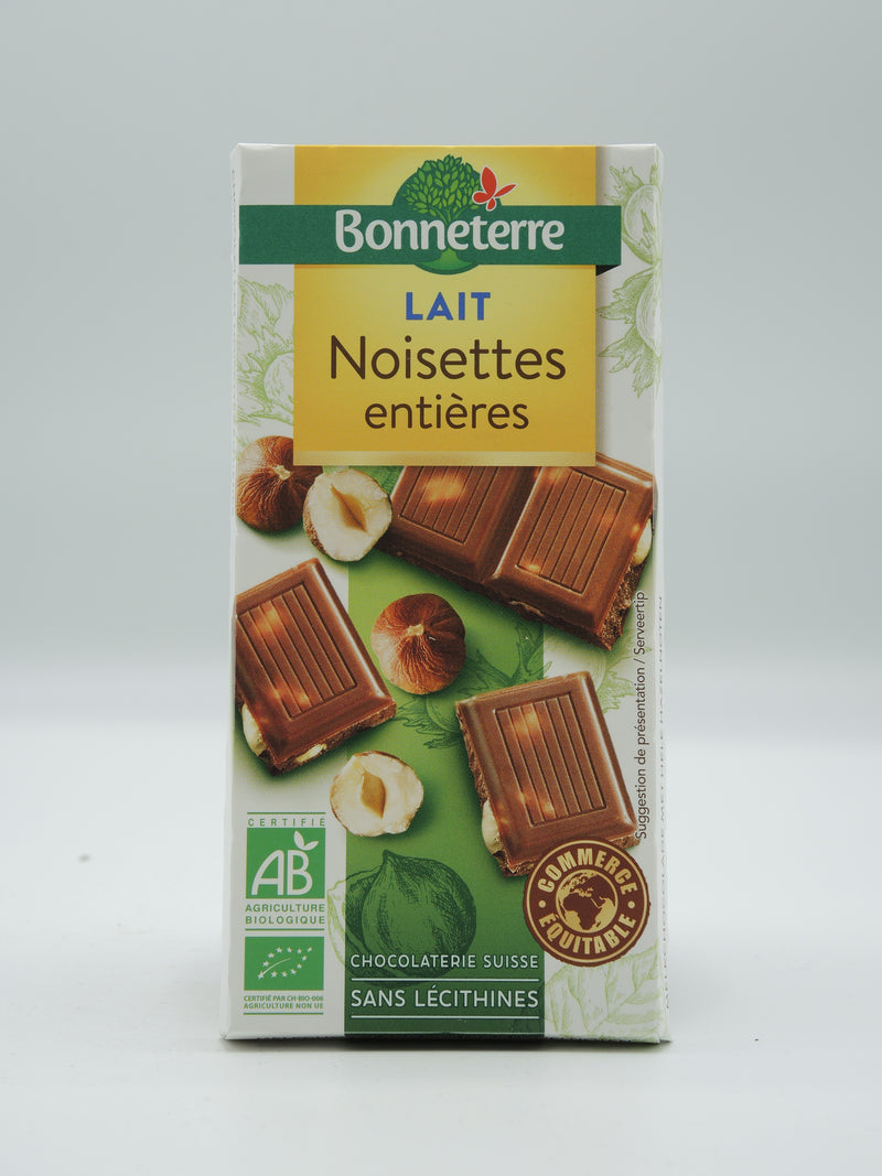 Chocolat au LAIT NOISETTES ENTIÈRES 100g, Bonneterre