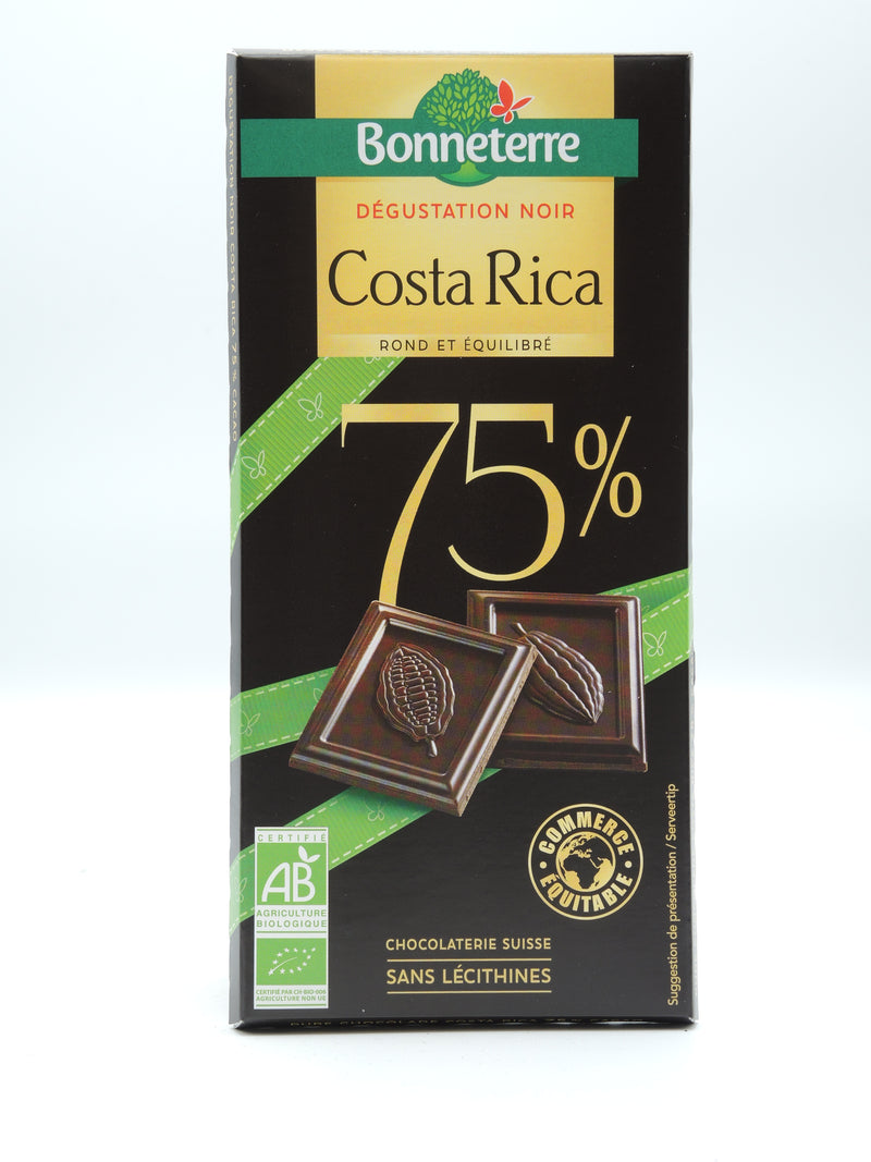 Chocolat DÉGUSTATION NOIR COSTA RICA 75% 80g, Bonneterre