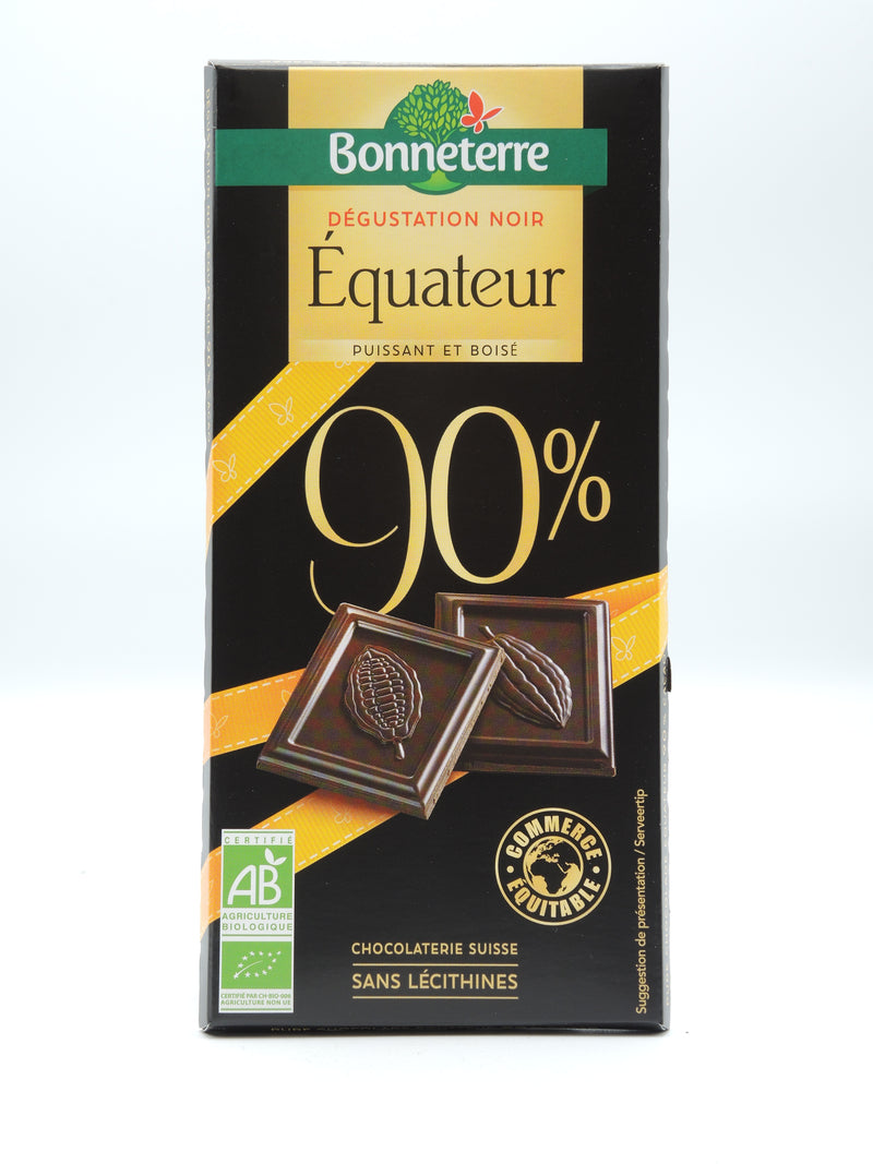 Chocolat DÉGUSTATION NOIR EQUATEUR 90% 80g, Bonneterre