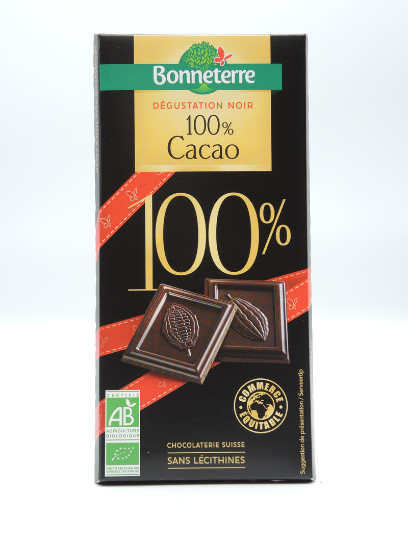 Chocolat DÉGUSTATION NOIR 100% CACAO 80g, Bonneterre