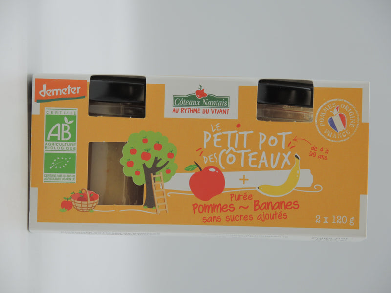 PURÉE DE POMMES BANANES BIO DEMETER, 240g, Côteaux nantais