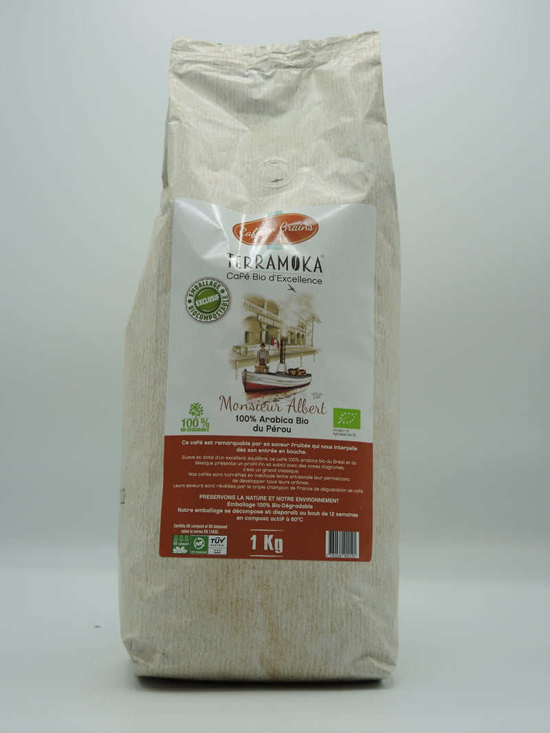 Café Grains Bio 1kg, Terramoka Monsieur Albert, Torréfié en Alsace