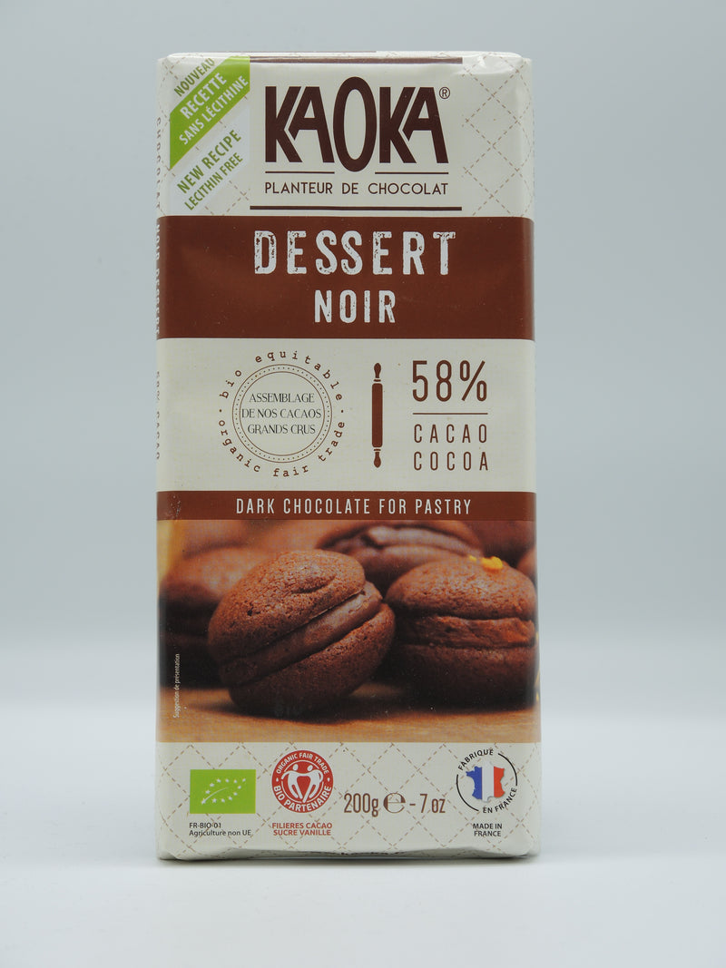 Chocolat noir dessert 58% cacao, 200g, Kaoka