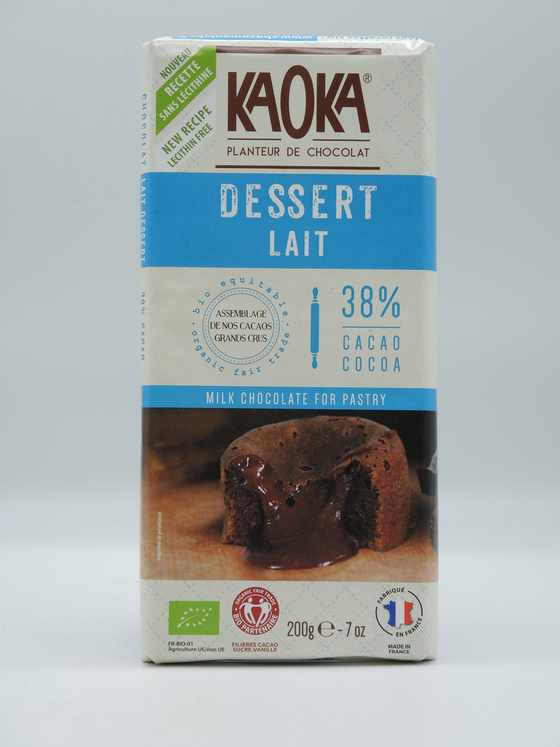 Chocolat au lait dessert 38% cacao, 200g, Kaoka
