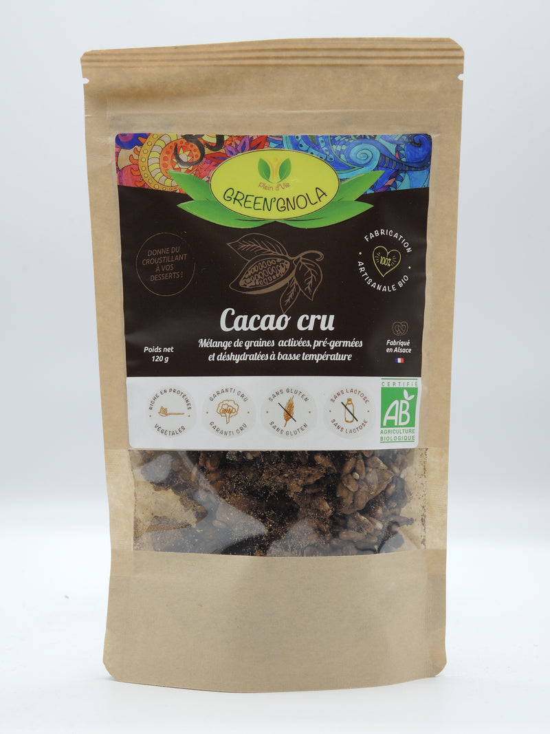 Cacao cru, mélange de graines activées, pré-germées et déshydratées, 120g, Plein d'vie