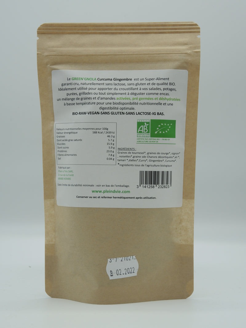 Curcuma-Gingembre, mélange de graines activées, pré-germées et déshydratées, 120h, Plein d'vie